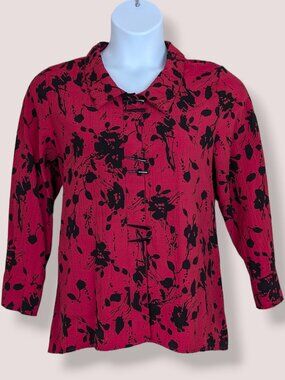 Habitat Red & Black Abstract Textured Buttoned Top